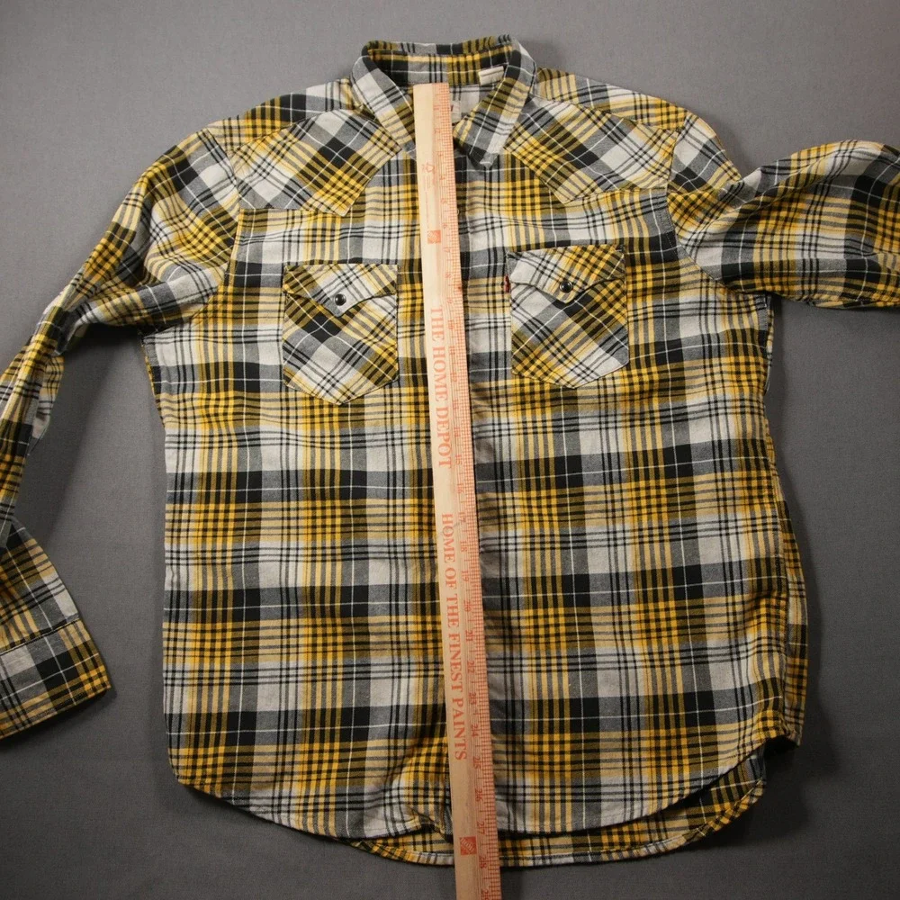 Levi's Plaid Snap Front Western Flannel Cowboy Men Shirt L Black Yellow Skate